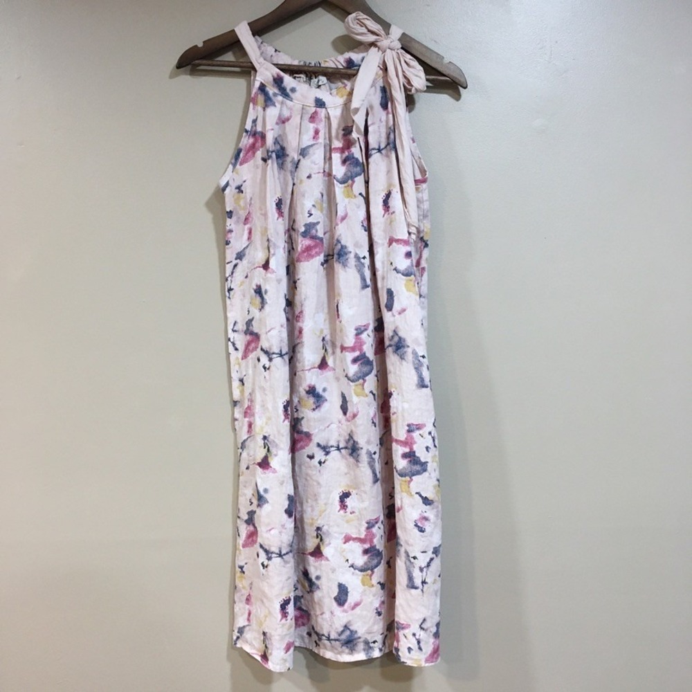 Bellambra Floral Linen Halter Midi Dress Women M‎ Pink Cottage Femme Artsy Italy